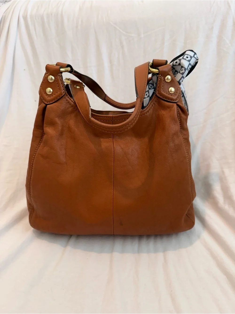 Coach Tan Leather Shoulder Bag with Gold Hardware